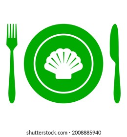 Shell and cutlery on white