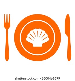 Shell and cutlery on white