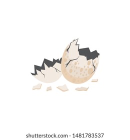 Shell of dinosaur cracked egg in flat style vector illustration isolated on white background. Prehistoric symbol of birth for design on theme of monsters and reptiles.