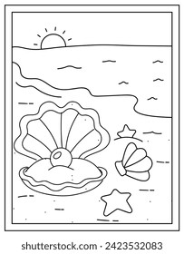 Vectores de dibujo de shell, página de color para niños 