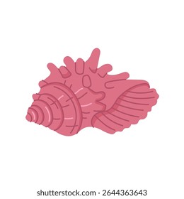 Shell in flat style pink color on white isolated background