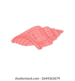 Shell in flat style pink color on white isolated background