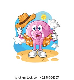la concha se va de vacaciones. vector de mascota de dibujos animados