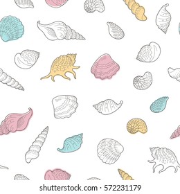 Shell graphic color seamless pattern sketch illustration vector