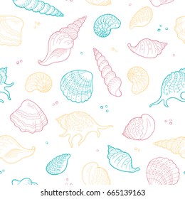 Shell graphic color seamless pattern sketch illustration vector