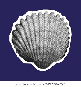 Shell in halftone isolated on white background. Y2K style.Vector illustration for poster, banner, card.
