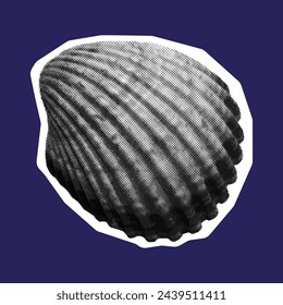 Shell in halftone isolated on white background. Vector illustration for poster, banner, card. Y2K style