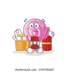 la concha que contiene el carácter dinamita. vector de mascota de dibujos animados