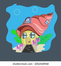 Shell House in the midle of the Ocean Illustration