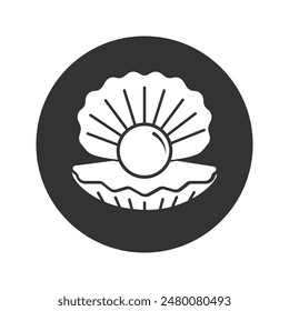 Shell icon with a pearl. Black silhouette of an open oyster with a round pearl. Vector illustration isolated on a white background for design and web