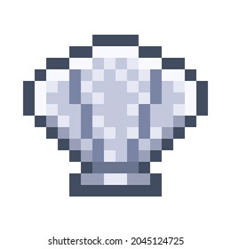 Shell icon pixel art. Clam pixel art. Vector illustration.