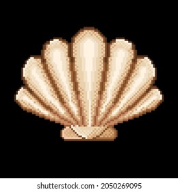 Shell icon pixel art. Clam pixel art. Vector illustration.