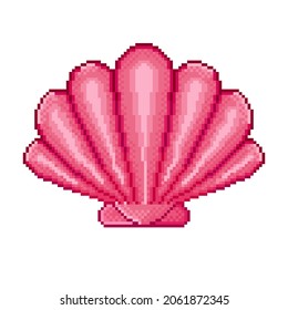 Shell icon pixel art. Clam pixel art. Vector illustration.