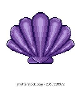 Shell icon pixel art. Clam pixel art. Vector illustration.