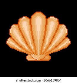 Shell icon pixel art. Clam pixel art. Vector illustration.