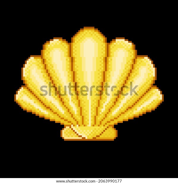 Shell icon pixel art. Clam pixel art.
Vector illustration.