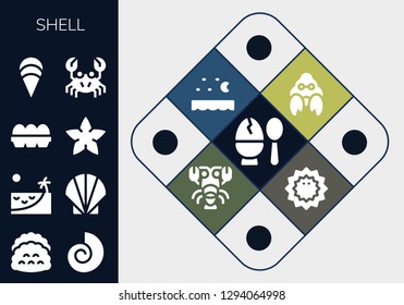  shell icon set. 13 filled shell icons. Simple modern icons about  - Egg, Tacos, Fossil, Beach, Seashell, Eggs, Starfish, Clam, Crab, Hermit crab, Sea, Lobster, Sea urchin