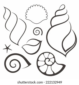 Shell. Icon set. Outline. Vector illustration