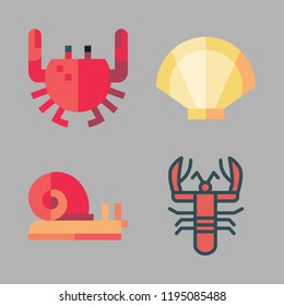 shell icon set. vector set about snail, lobster, clam and crab icons set.