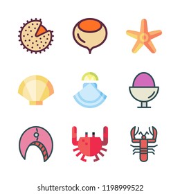 shell icon set. vector set about chestnut, crab, oyster and starfish icons set.