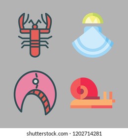 shell icon set. vector set about crab, snail, oyster and lobster icons set.