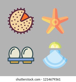 shell icon set. vector set about chestnut, oyster, eggs and starfish icons set.