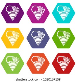 Shell icons 9 set coloful isolated on white for web