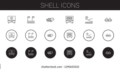 shell icons set. Collection of shell with beach, turtle, eggs. Editable and scalable shell icons.