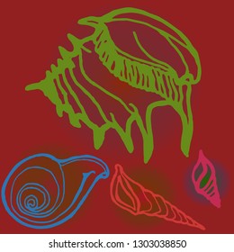 Shell icons set or seashell background.