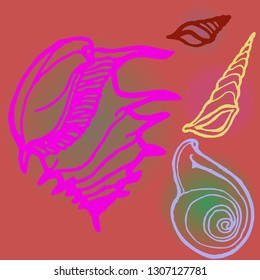 Shell icons set or seashell background.