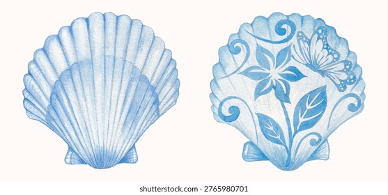 shell illustration soft pastel seashell clipart delicate ocean beach element for coastal design branding, invitations, and summer themed projects