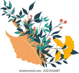 Shell with leaves on a transparent background