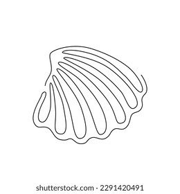 SHELL LINE ART. Vector seashell. Continuous Line Drawing Vector for print poster, card, sticker tattoo. Single line art. One Line Hand Drawn Illustration of Sea Shell. Simple outline style