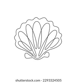 SHELL LINE ART. Vector seashell. Continuous Line Drawing Vector for print poster, card, sticker tattoo. Single line art. One Line Hand Drawn Illustration of Sea Shell. Simple outline style