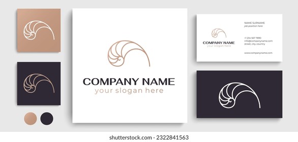 Shell logo. Modern seashell, naulilus. Elegant linear logo. Template to create a unique luxury design, logo