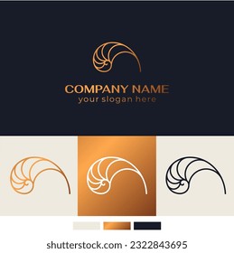 Shell logo. Modern seashell, naulilus. Elegant linear logo. Template to create a unique luxury design, logo