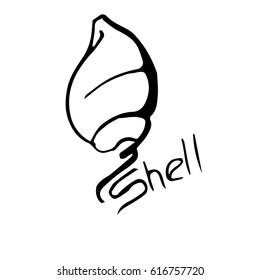 Shell logo tattoo. Hand drawn sketch vector illustration on white background. Black & white.