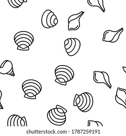 Shell And Marine Conch Vector Seamless Pattern Thin Line Illustration