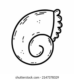 Shell of marine mollusk. Vector sketch illustration. Life in ocean. Coloring book for kids. shellfish on white background. Doodle icon seashell.