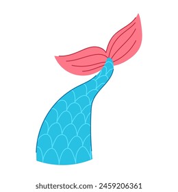 shell mermaid tail cartoon. logo doodle, blue graphic, skin texture shell mermaid tail sign. isolated symbol vector illustration