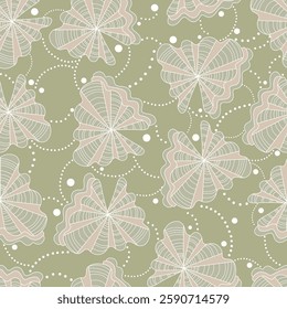 Shell motifs. Ocean, underwater world. Seamless background for fabrics, textiles, packaging and wallpaper. Vector illustration