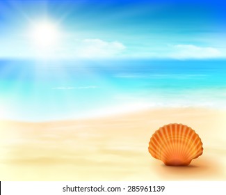 Shell on the beach. Vector Illustration.
