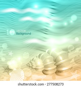 Shell on the waves. Vector eps 10.