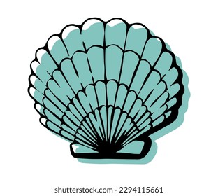 Shell with an outline in a trendy minimal style. Vector illustration of a scallop for tattoo, design social media post and stories.