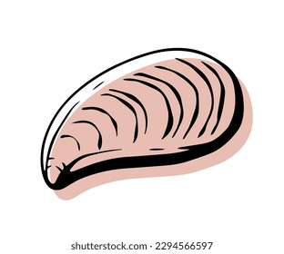 Shell with an outline in a trendy minimal style. Vector illustration of a mussel for tattoo, design social media post and stories.