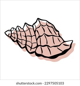 Shell con un contorno de estilo minimalista. Ilustración vectorial de una concha para tatuarse, diseñar publicaciones en medios sociales e historias.