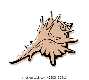 Shell with an outline in a trendy minimal style. Vector illustration of a shell clam for tattoo, design social media post and stories.