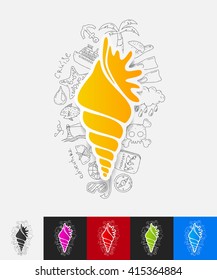 shell paper sticker with hand drawn elements