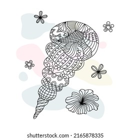 Shell pattern collection vector Designed in doodle style on a pastel background for digital printing,  clothing patterns, bag designs, fabric patterns, canvas prints, card  and more.