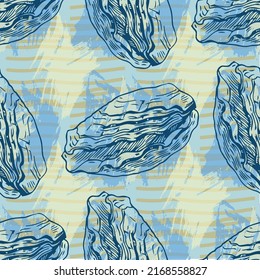 Shell pattern in a one line style. Outline of the plant: Black and white engraved ink art shells. Sketch wild flower for background, texture, wrapper pattern, frame or border.